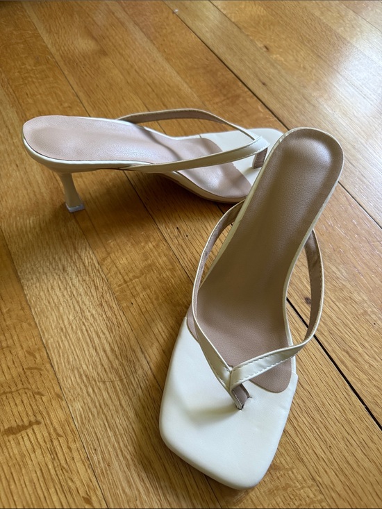 Shoes - Women's Ivory Square-Toe Kitten Heel Thong Sandals
